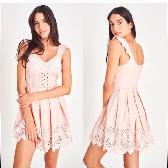 LoveShackFancy Mochi Mini Dress Pink Size 6 Eyelet Sleeveless Pleated Boho NWT - Picture 8 of 12